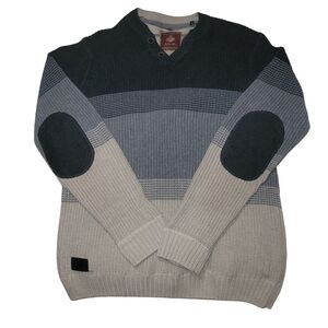 Point Zero Men's Multi-Color Striped Knit Cottagecore V Neck Sweater M
